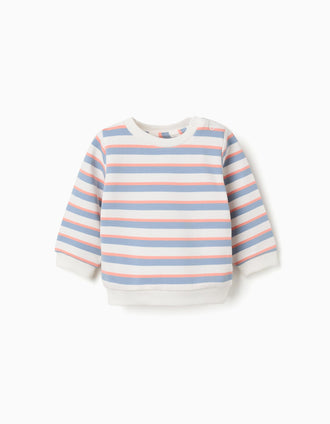 Cotton sweatshirt with stripes for newborn boys, white/orange/blue