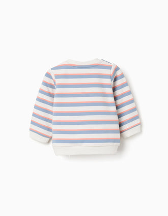 Cotton sweatshirt with stripes for newborn boys, white/orange/blue