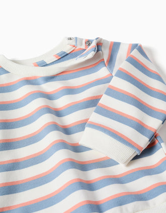 Cotton sweatshirt with stripes for newborn boys, white/orange/blue