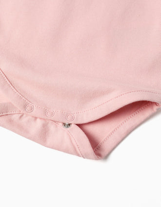 Cotton bodysuit with Peter Pan collar for newborn girls, light pink
