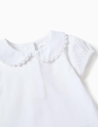 Cotton bodysuit with Peter Pan collar for newborn girls, white