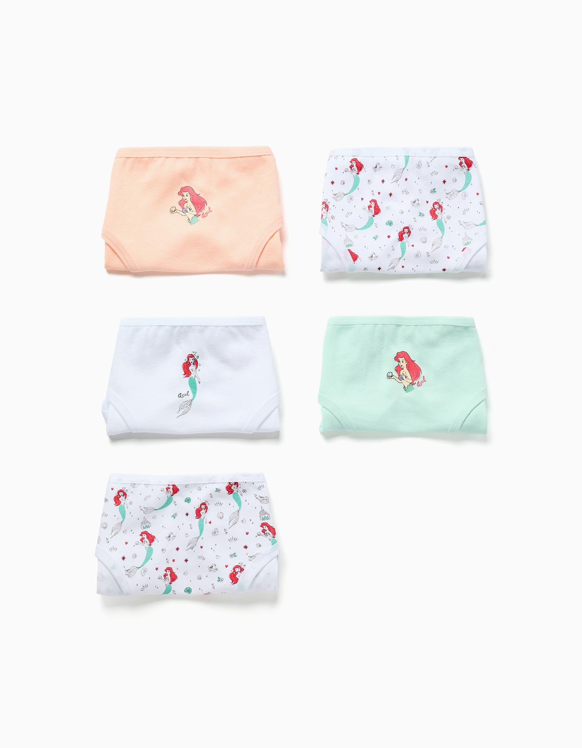Pack of 5 cotton briefs with the Little Mermaid for girls, multicolour