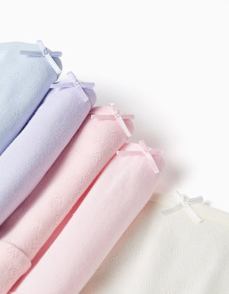 Pack of 5 plain/jacquard briefs for girls, multicolour