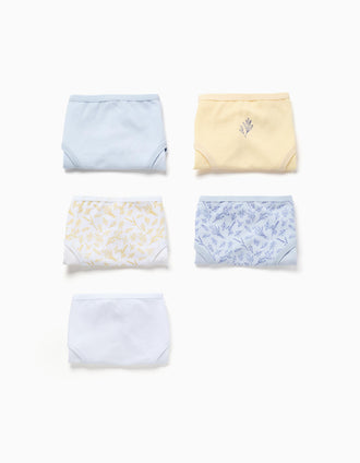 Pack of 5 cotton briefs with floral prints for girls, multicolour