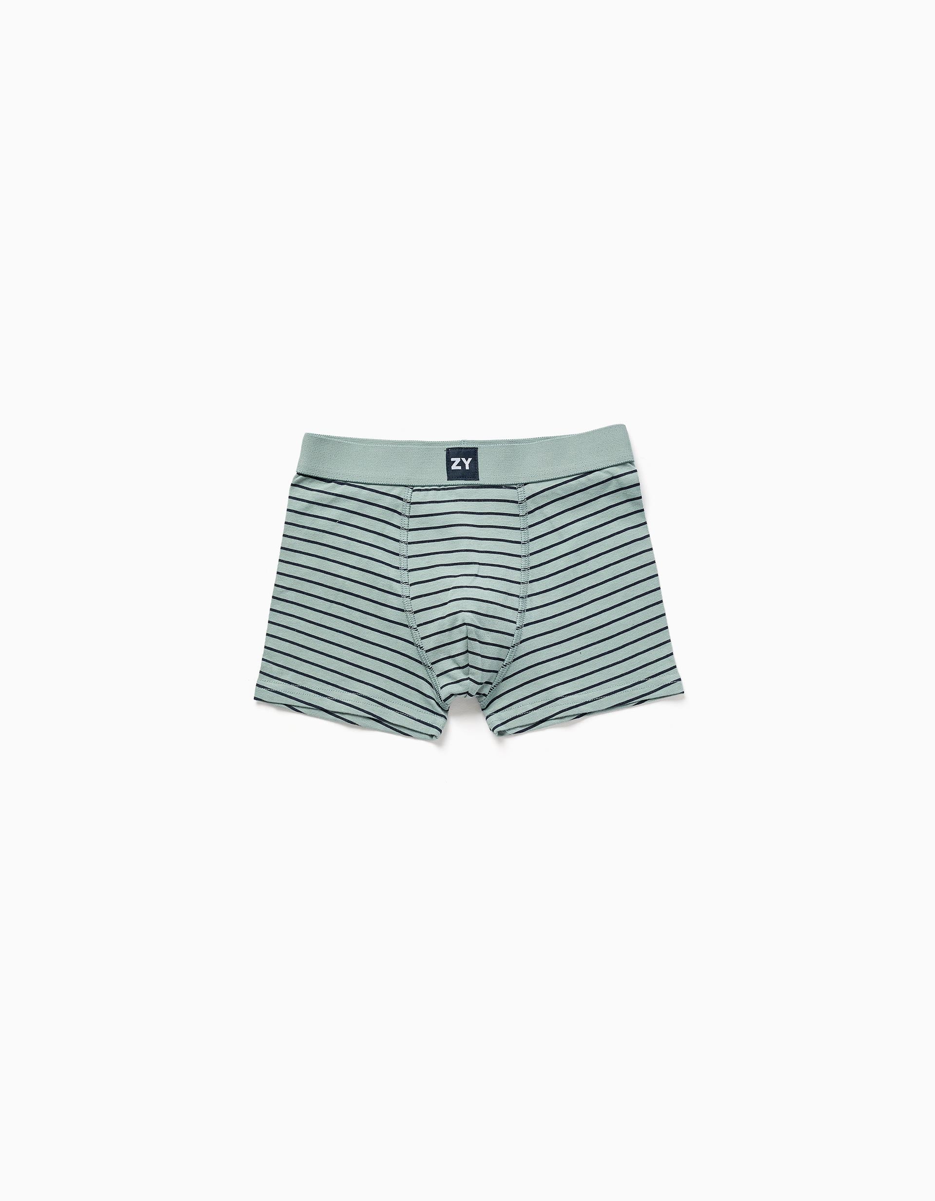 Pack of 4 plain/striped boxer shorts for boys, green/blue/white