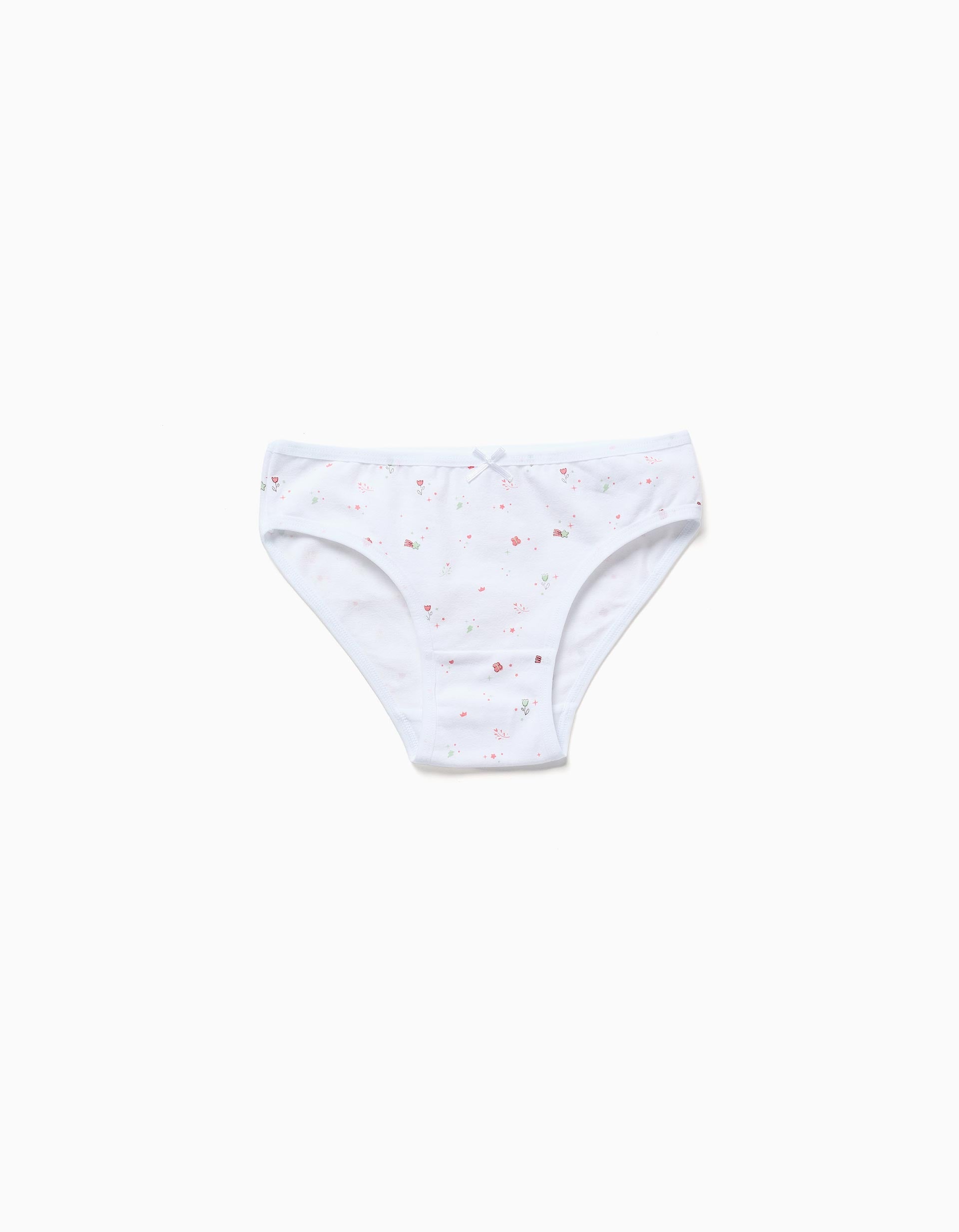 Pack of 5 plain/floral briefs for girls, white/light blue