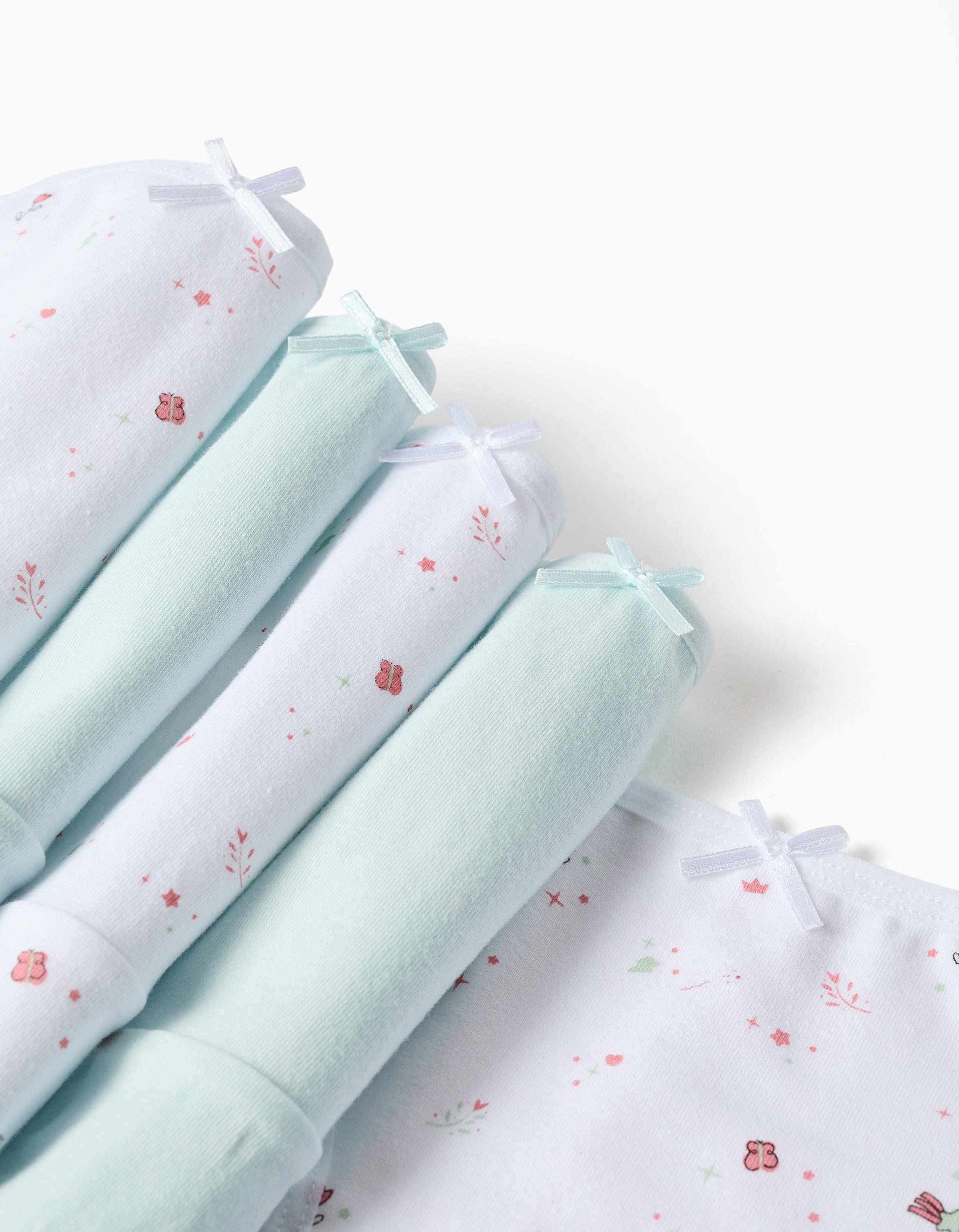 Pack of 5 plain/floral briefs for girls, white/light blue
