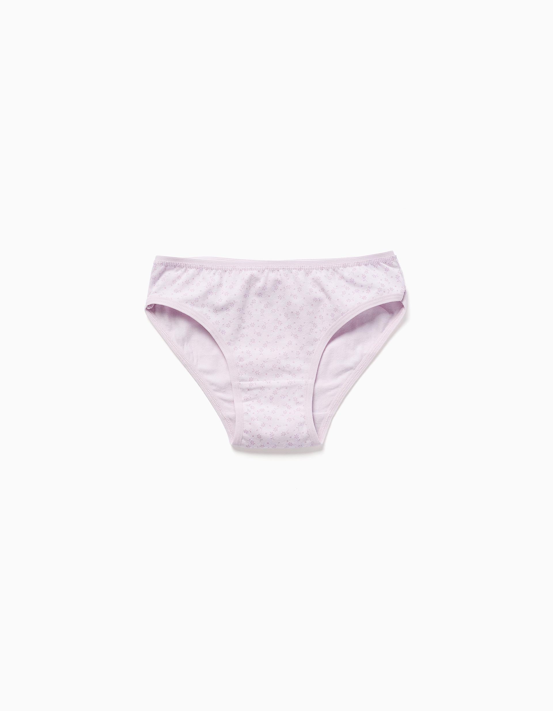 Pack of 5 plain/floral briefs for girls, white/pink/lilac