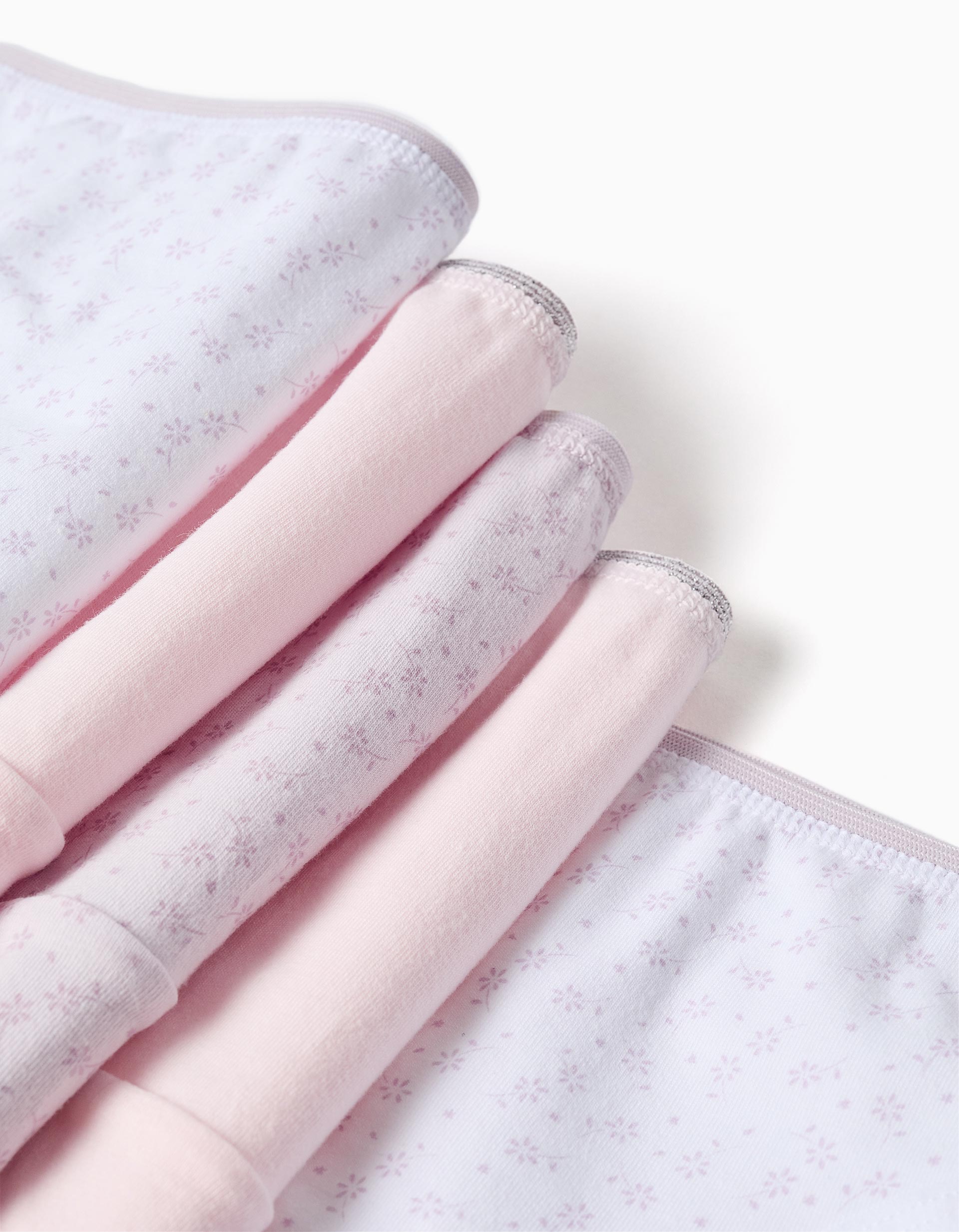 Pack of 5 plain/floral briefs for girls, white/pink/lilac