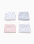 Pack de 4 boxers de algodón lisos/florales para niña, rosa/blanco/gris