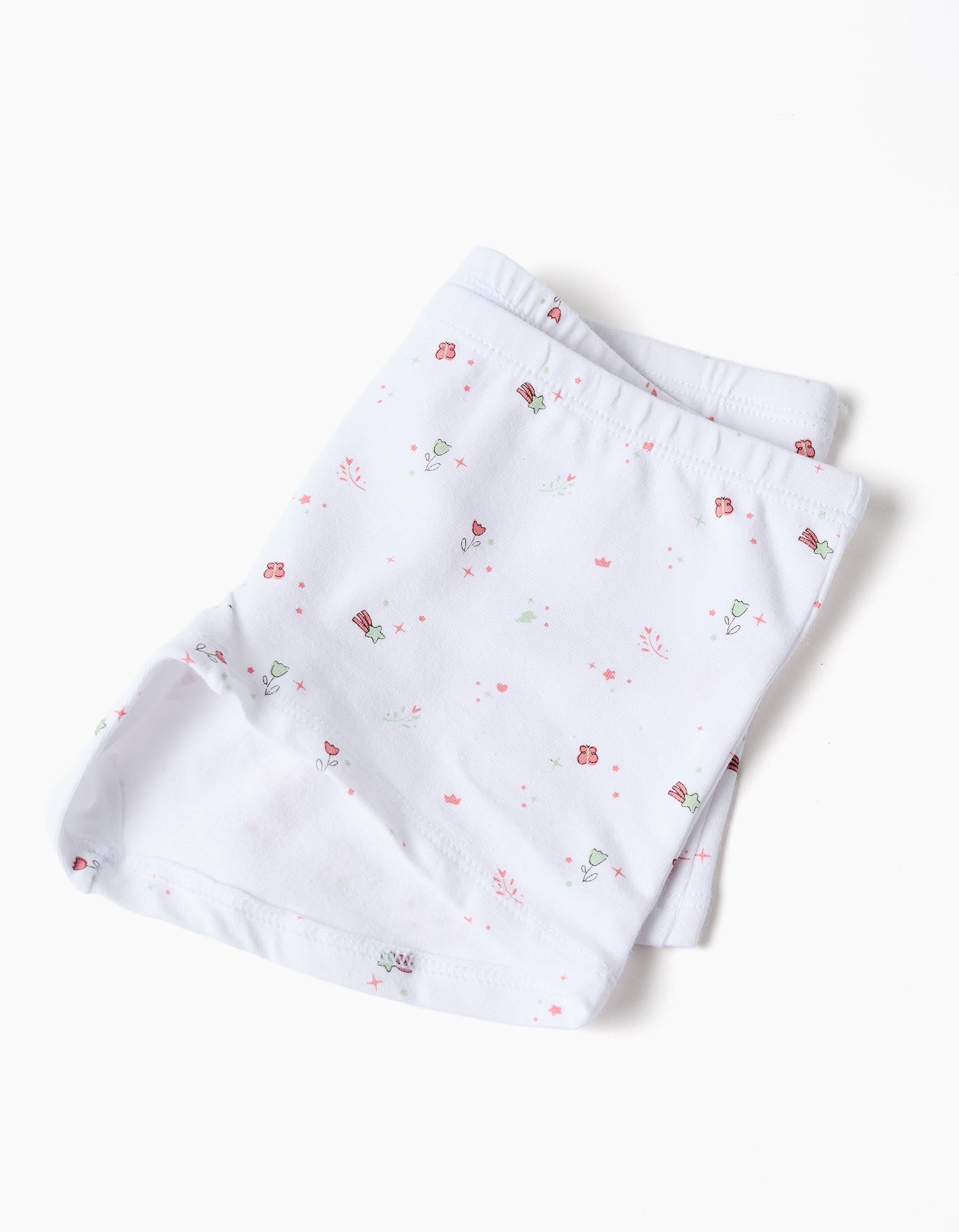 Pack of 4 plain/floral boxer shorts for girls, pink/white/grey