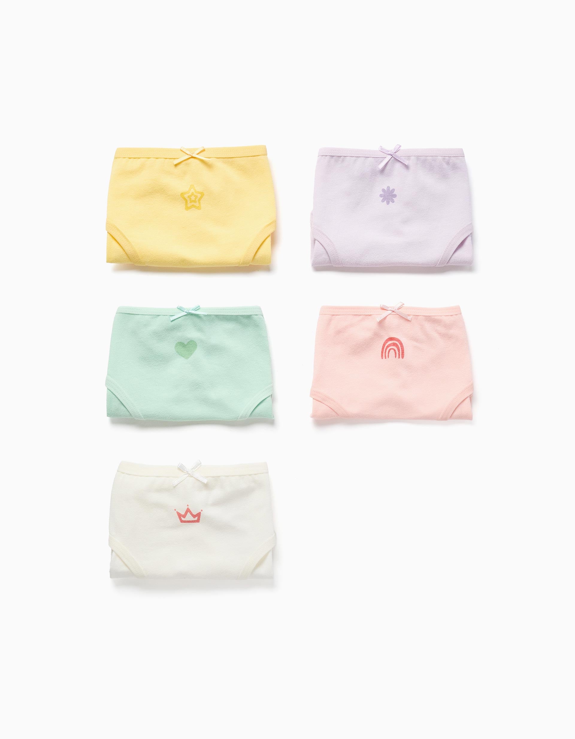 Pack of 5 briefs with prints and bows for girls, multicolour