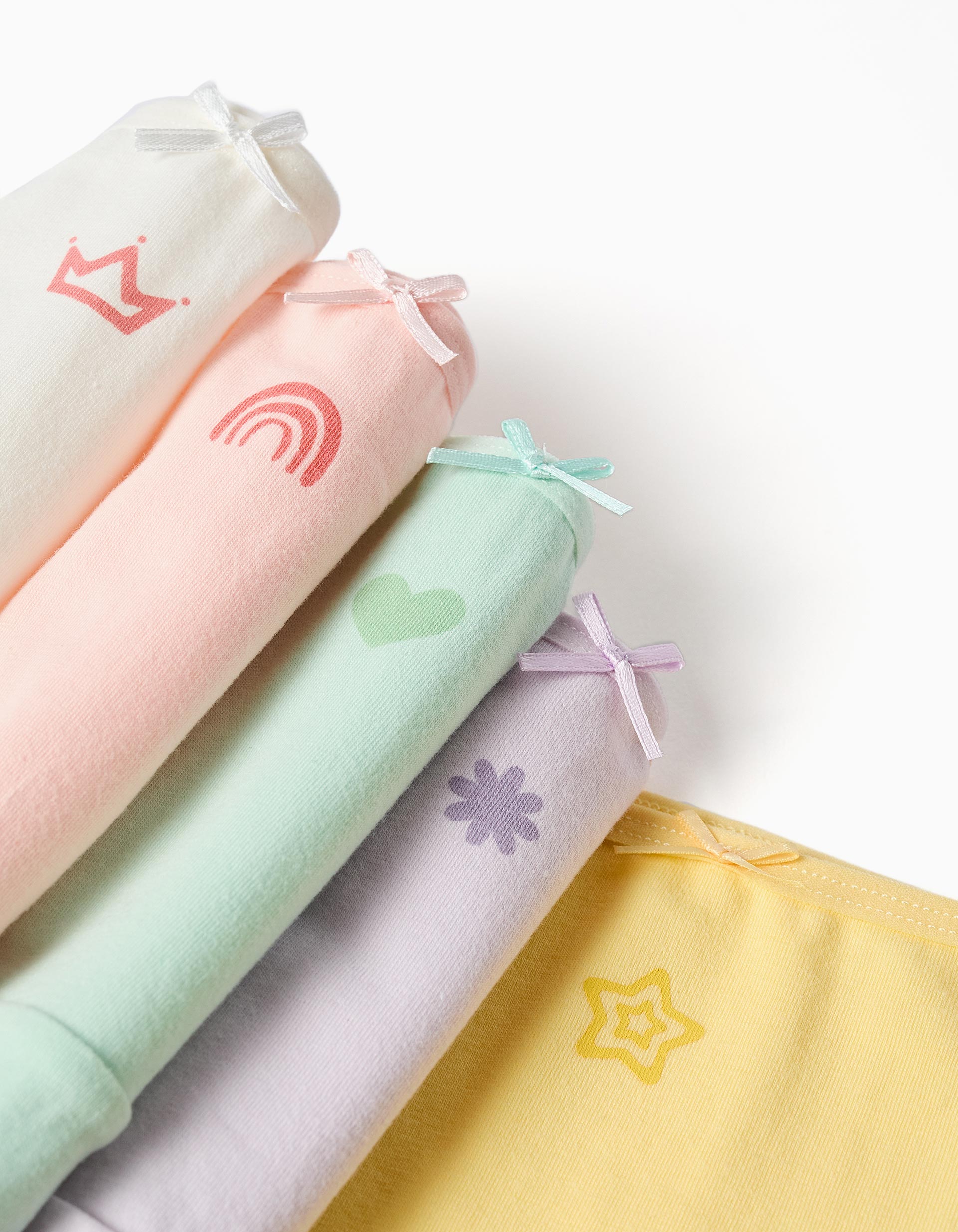 Pack of 5 briefs with prints and bows for girls, multicolour