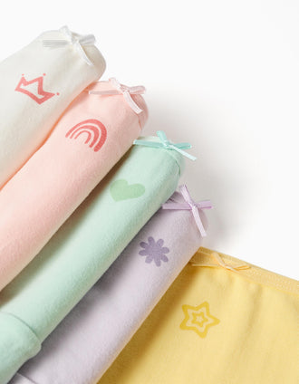 Pack of 5 briefs with prints and bows for girls, multicolour
