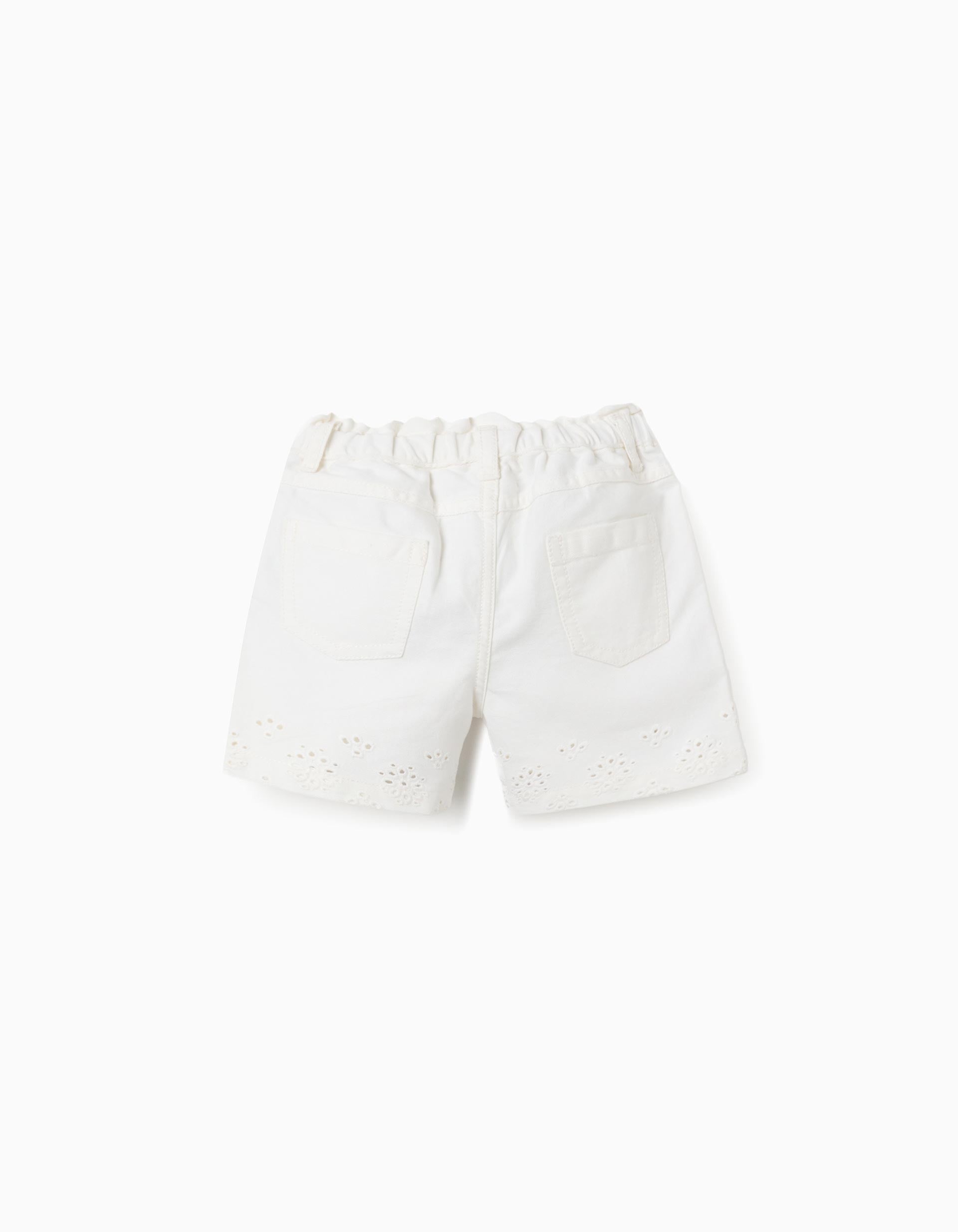 Shorts de sarga con bordado inglés para bebé niña, beige claro