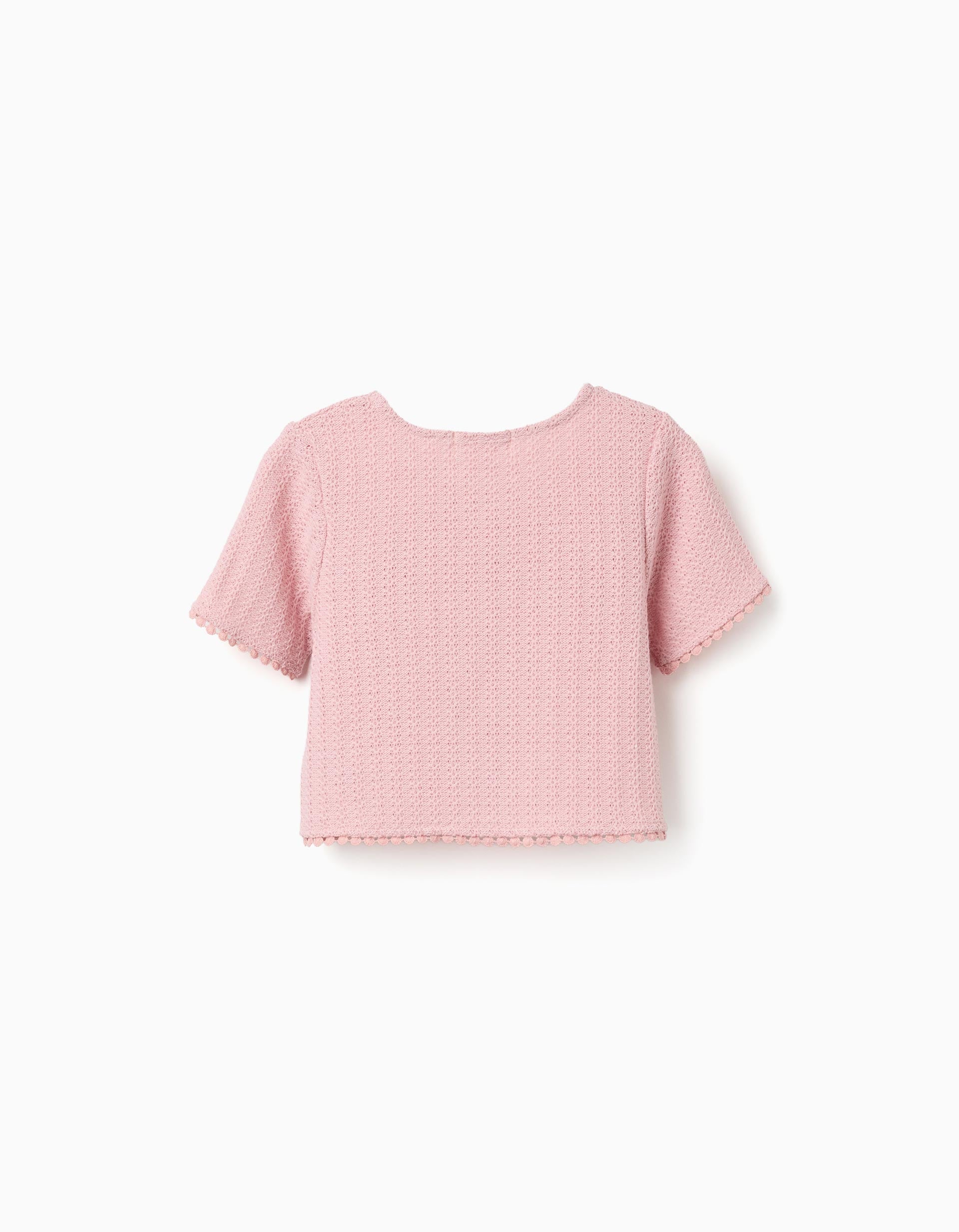 T-shirt en maille avec bordure au crochet pour fille, rose