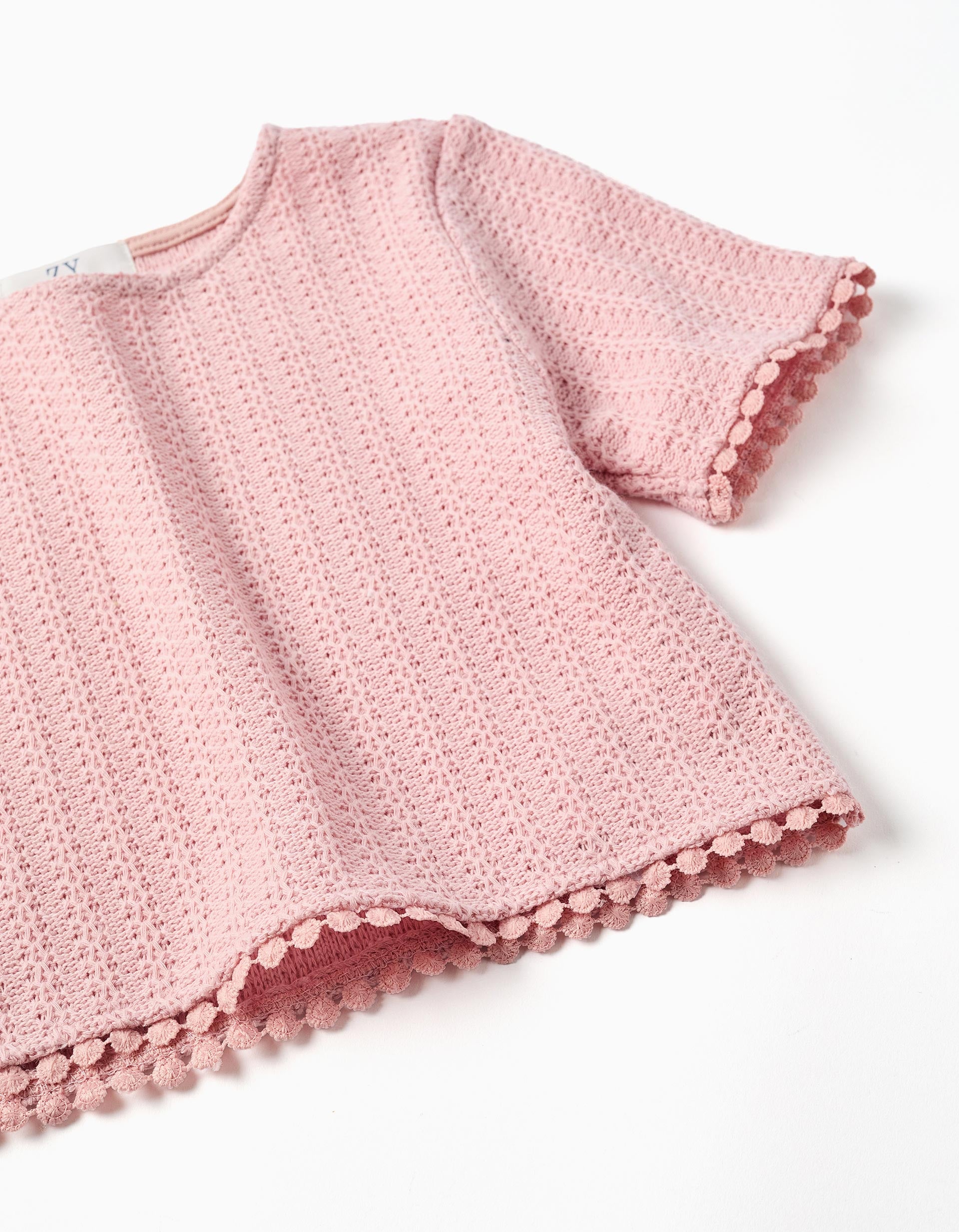 T-shirt en maille avec bordure au crochet pour fille, rose