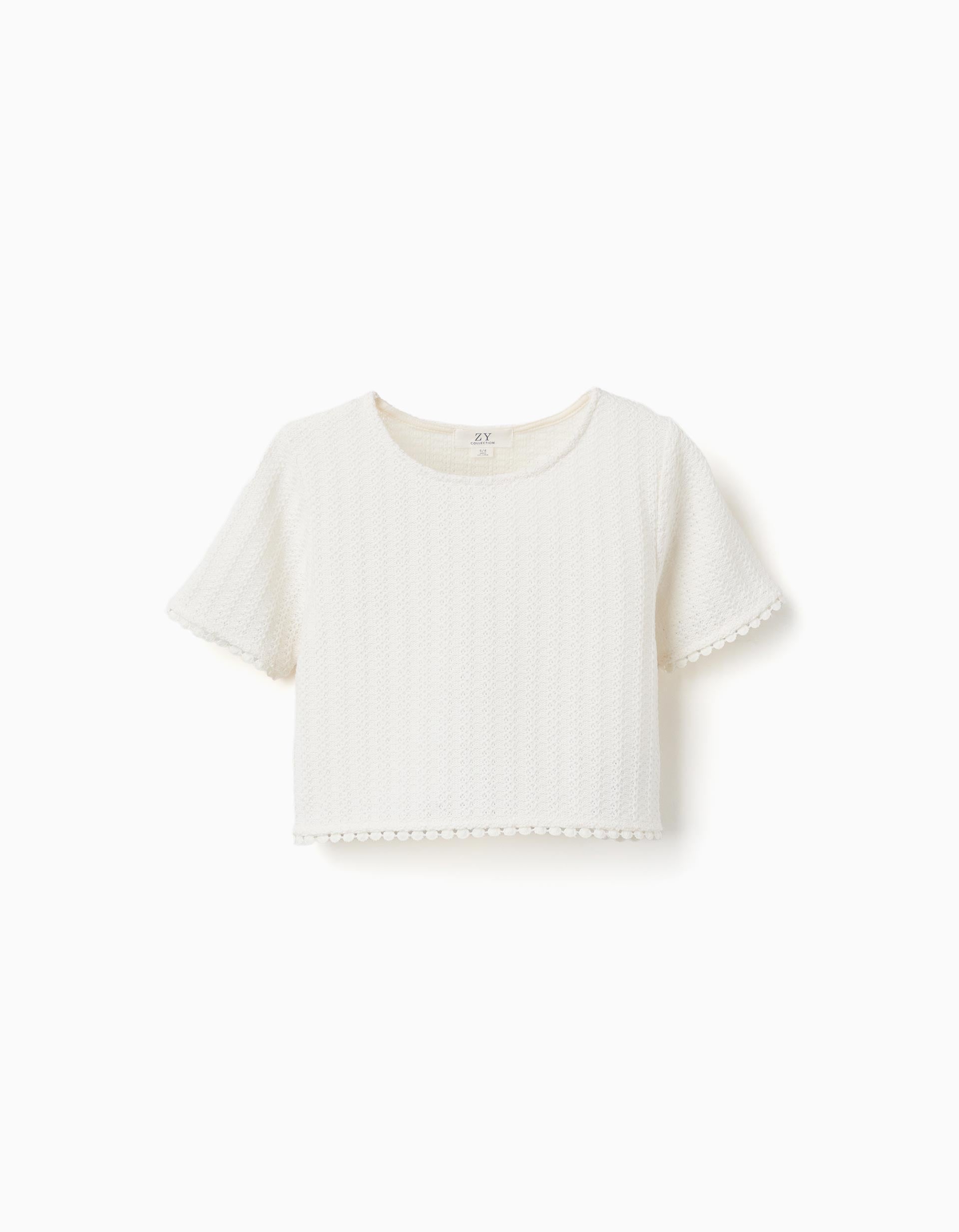 T-shirt en maille avec bordure au crochet pour fille, blanc