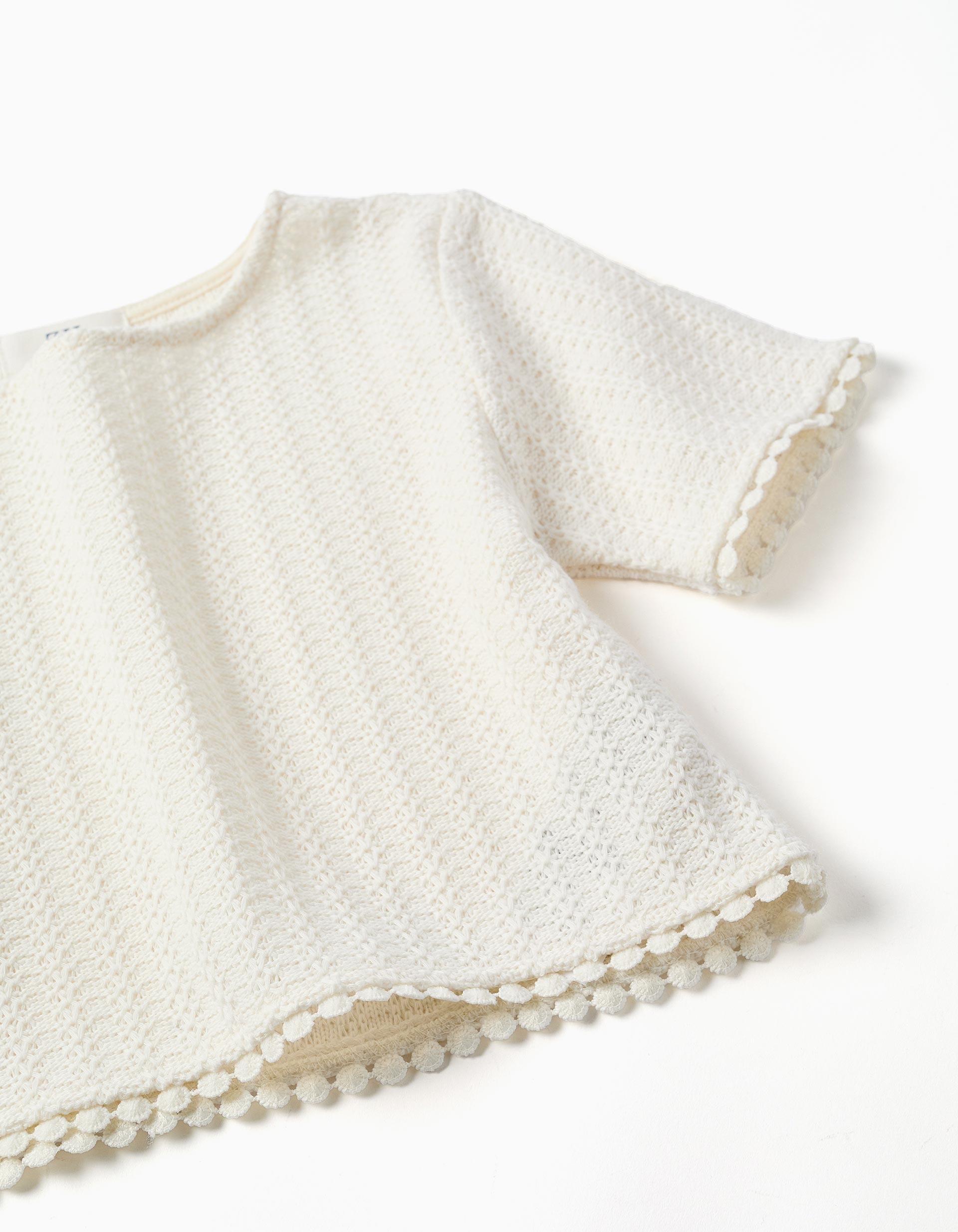 T-shirt en maille avec bordure au crochet pour fille, blanc