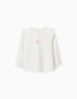 Long sleeve cotton T-shirt with embossed flower for baby girls, white