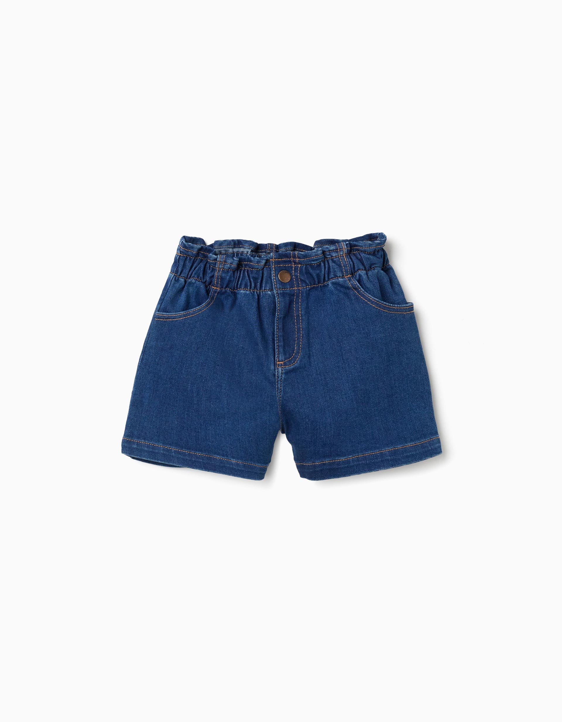 Shorts vaqueros con cintura paperbag y bolsillos para niña, azul