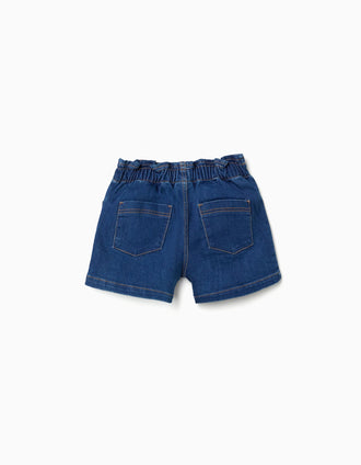 Calções de ganga com cintura paperbag e bolsos para menina, azul