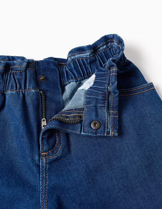 Calções de ganga com cintura paperbag e bolsos para menina, azul