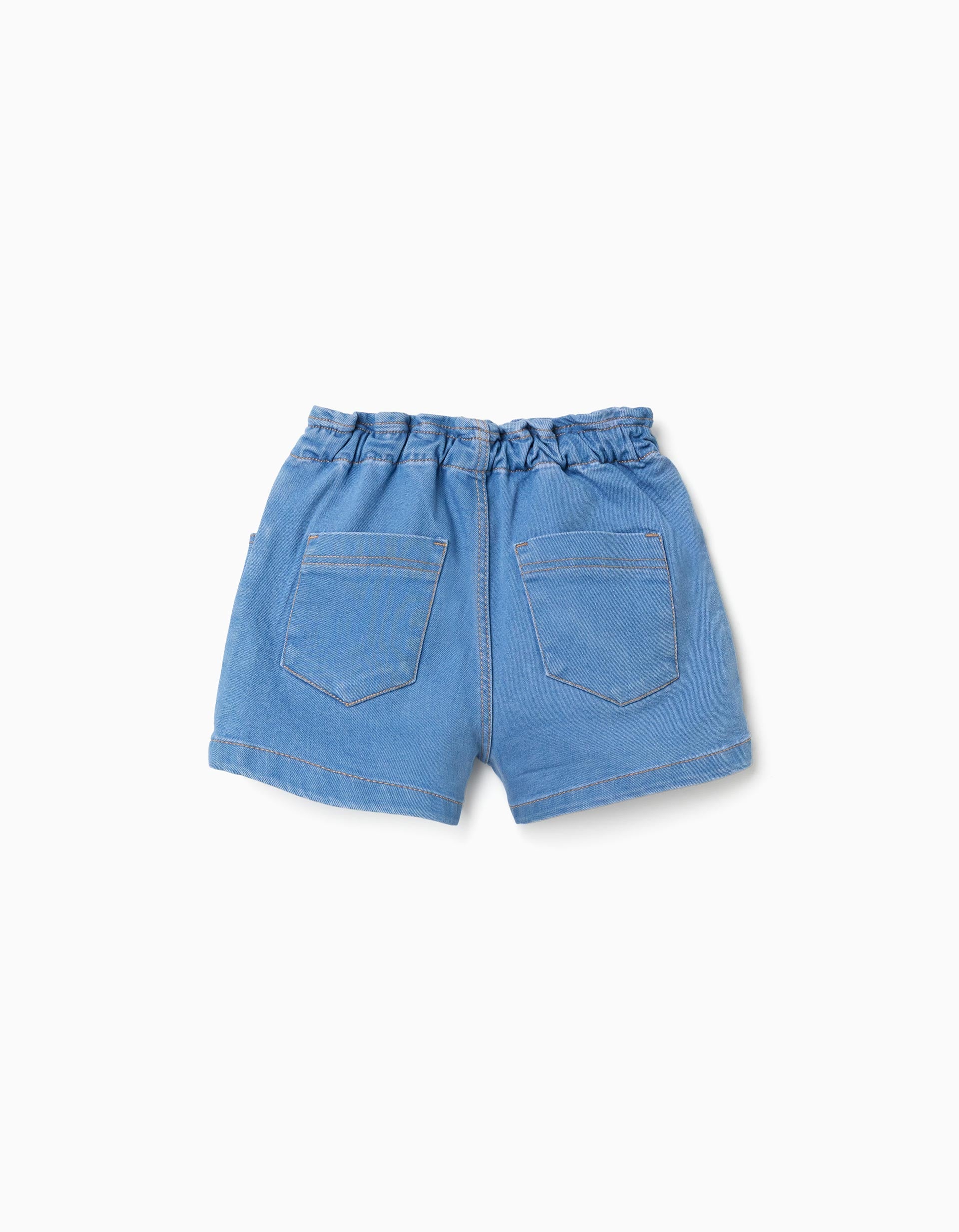 Shorts vaqueros con cintura paperbag y bolsillos para niña, azul claro