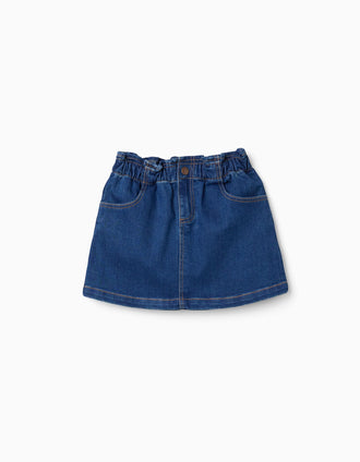 Denim skirt with paperbag waist and pockets for girls, blue