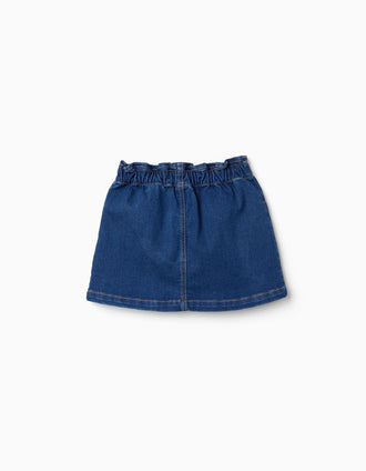 Denim skirt with paperbag waist and pockets for girls, blue