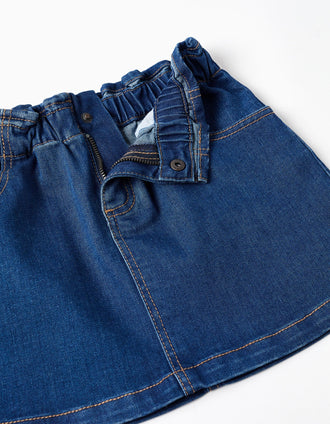 Denim skirt with paperbag waist and pockets for girls, blue