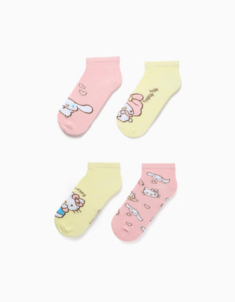 Pack of 4 pairs of ankle socks with Hello Kitty for girls, pink/yellow