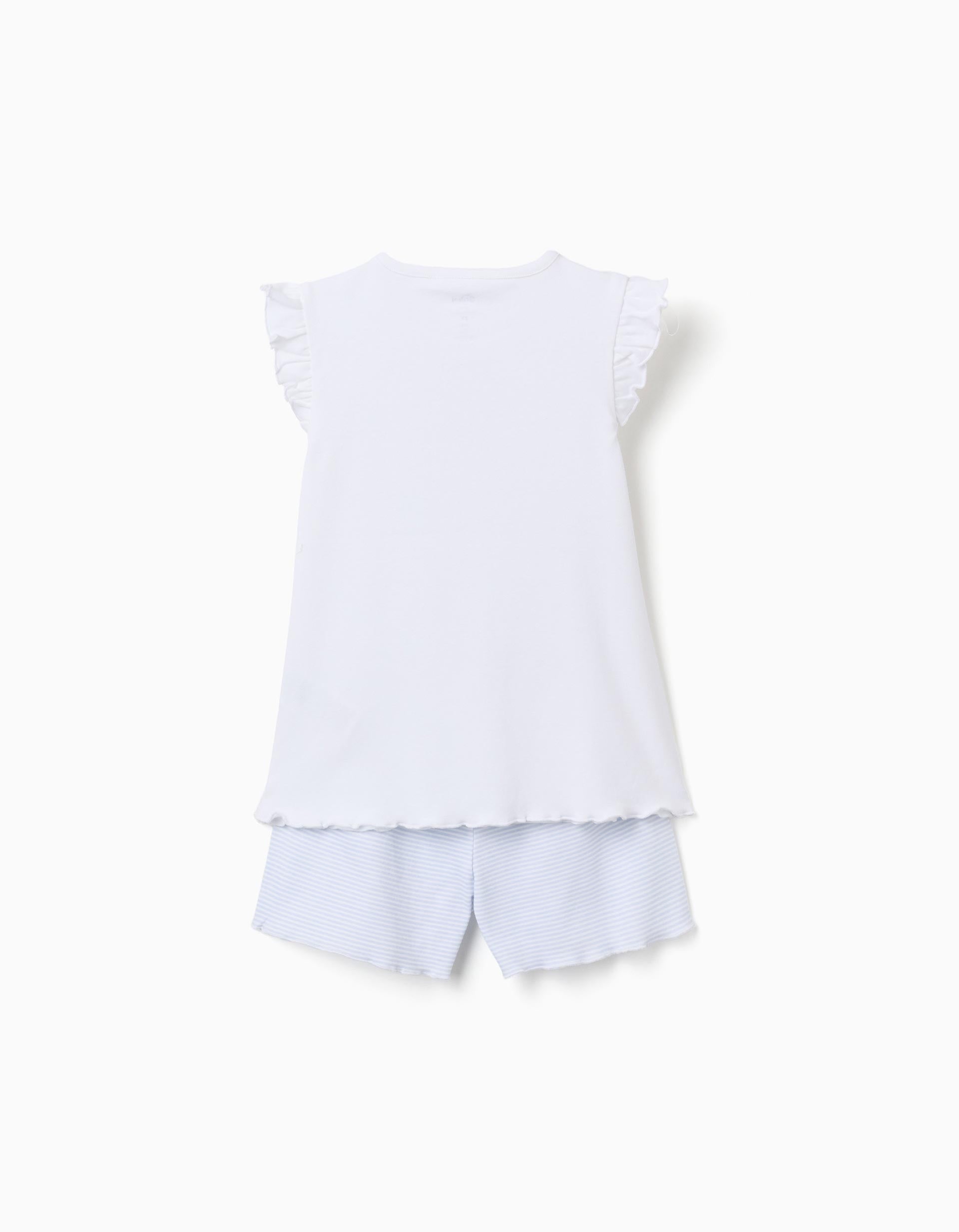 Pyjama court en coton avec imprimé Stitch pour fille, blanc/bleu