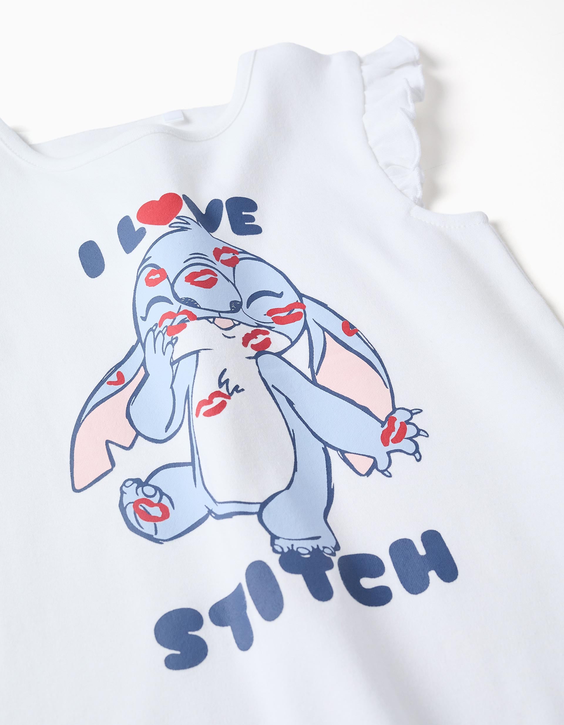 Pyjama court en coton avec imprimé Stitch pour fille, blanc/bleu