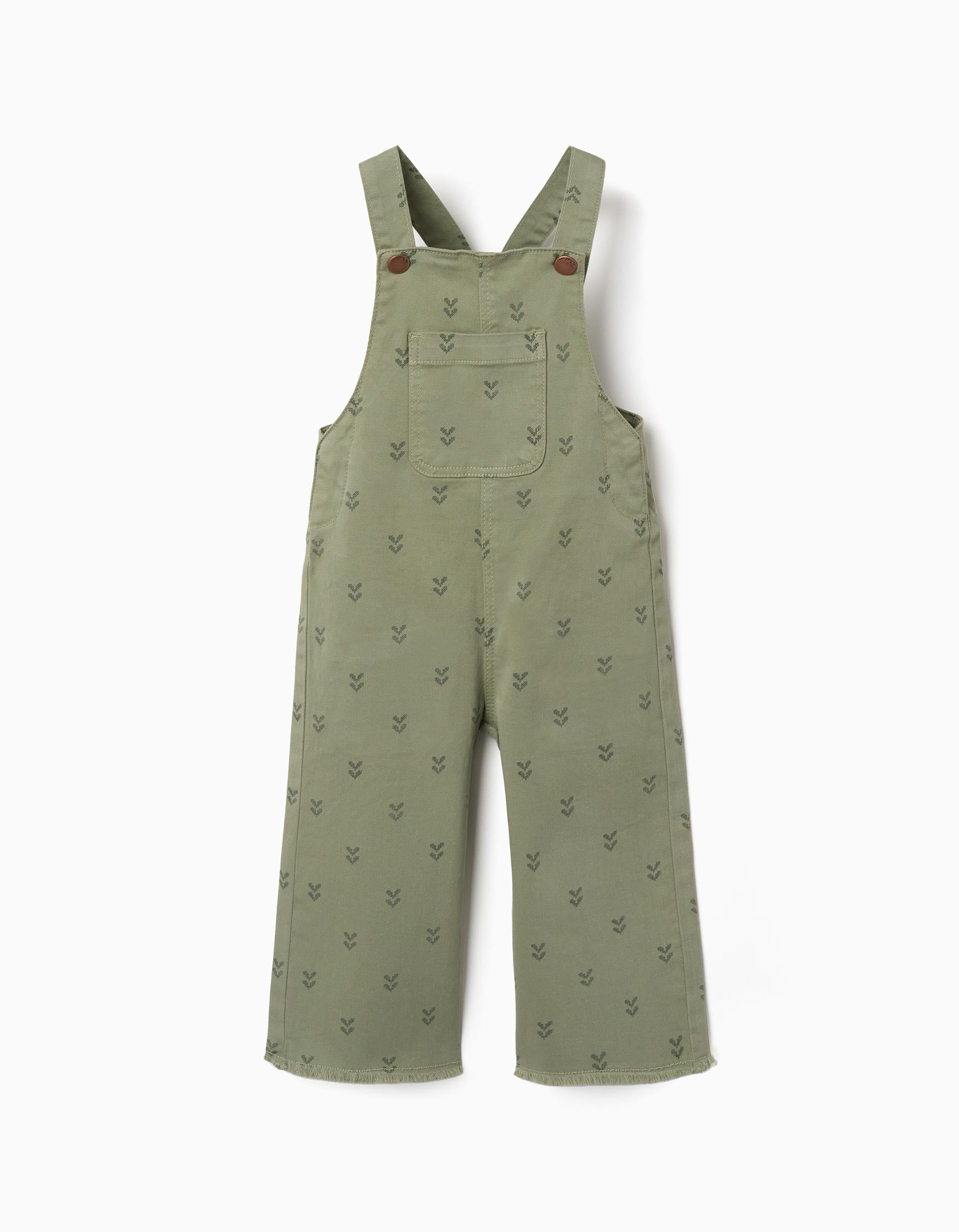 Twill dungarees with floral motif for baby girls, dark green
