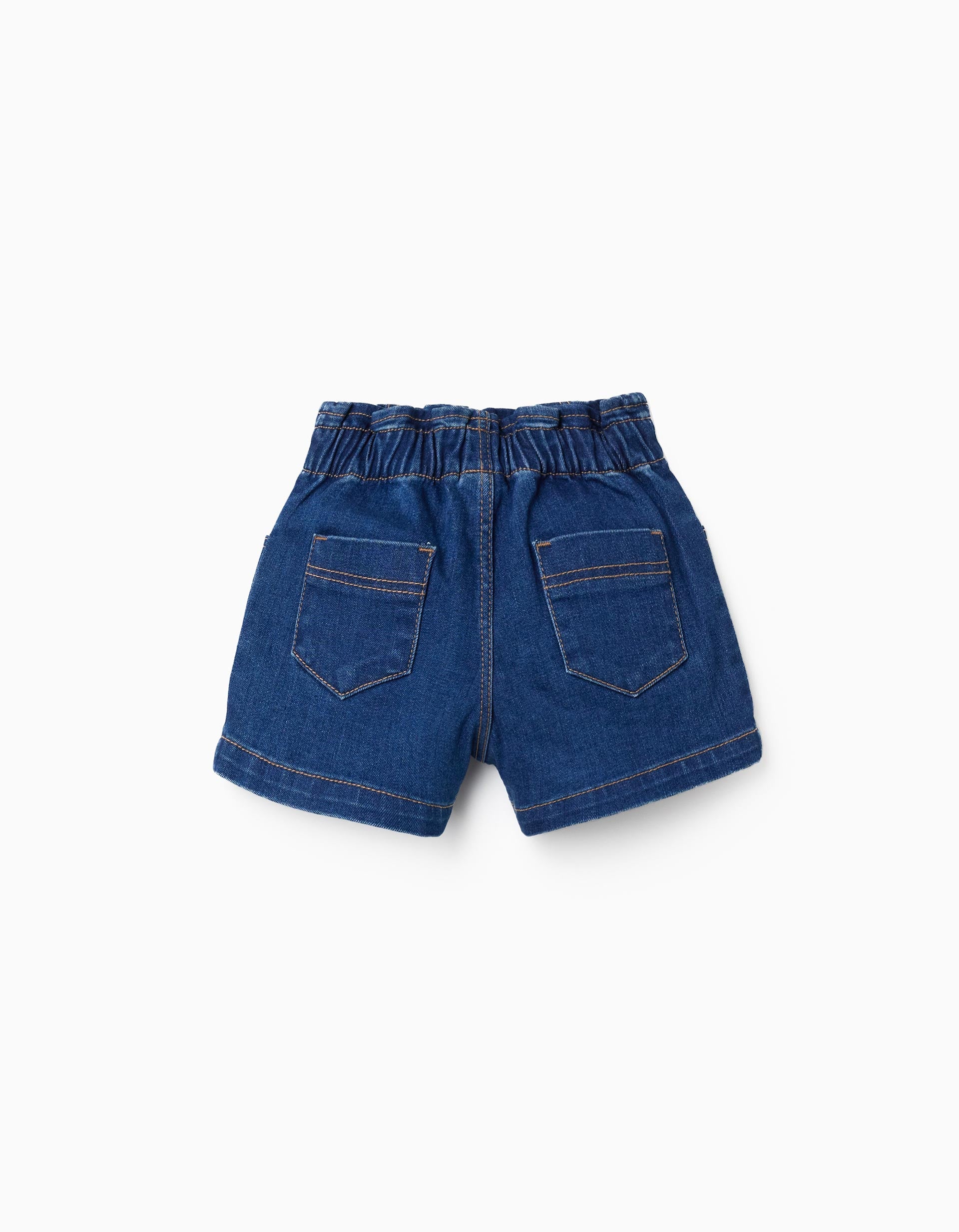 Shorts vaqueros con cintura paperbag y bolsillos para bebé niña, azul