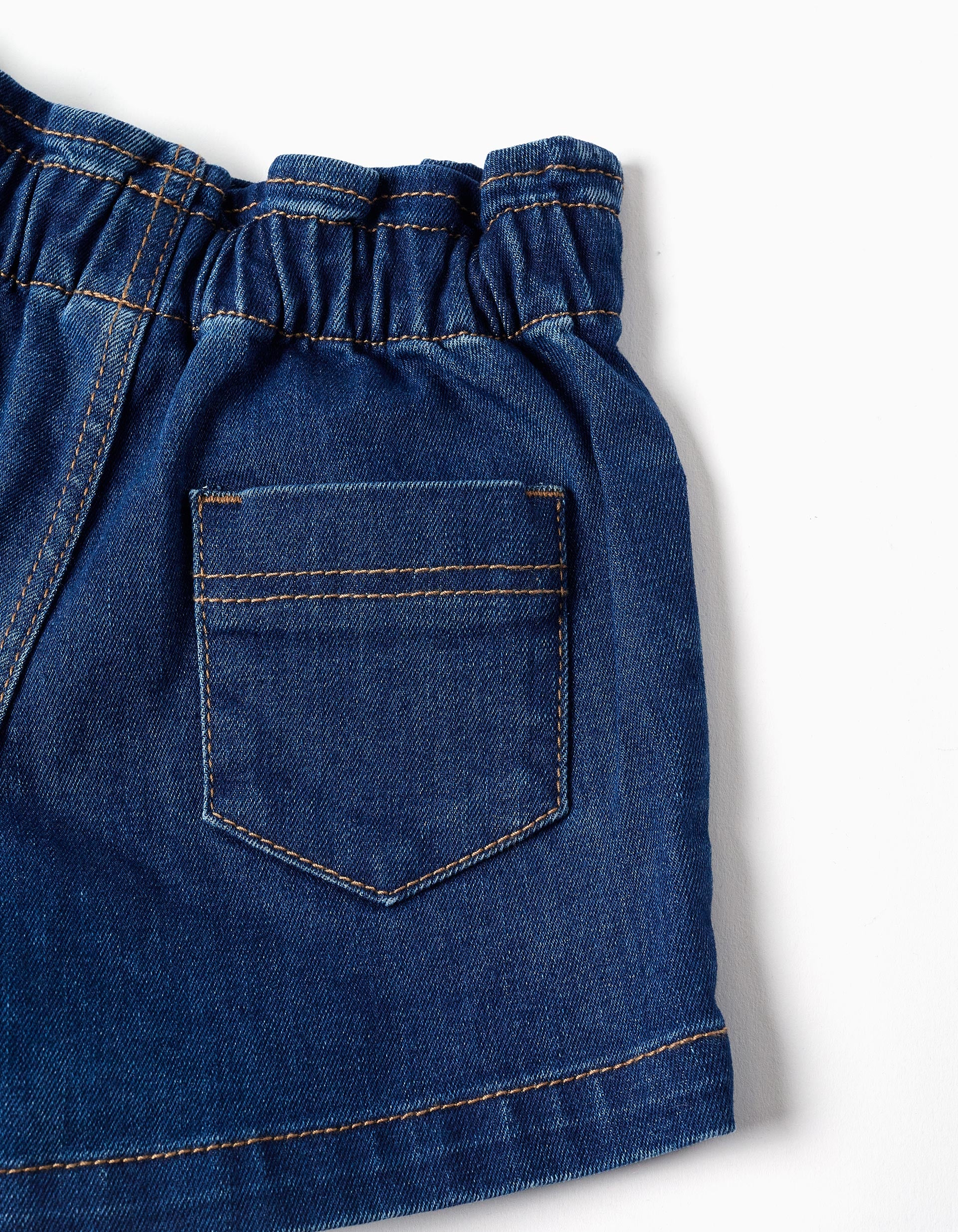 Shorts vaqueros con cintura paperbag y bolsillos para bebé niña, azul