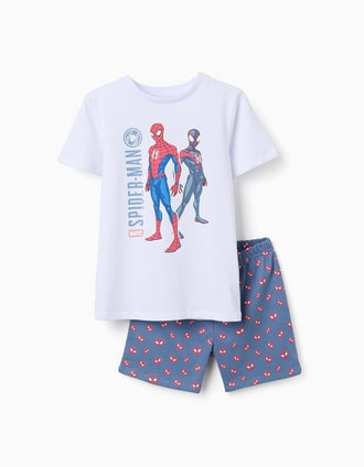 Pyjama court qui brille dans le noir Spider-Man pour garçon, blanc/bleu