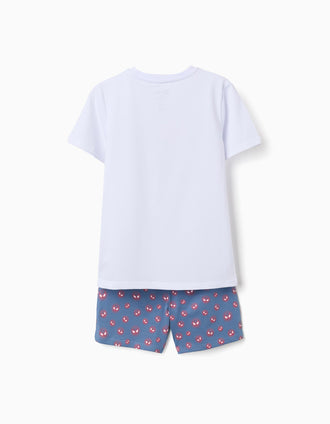 Pyjama court qui brille dans le noir Spider-Man pour garçon, blanc/bleu