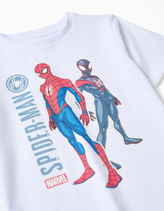 Pyjama court qui brille dans le noir Spider-Man pour garçon, blanc/bleu