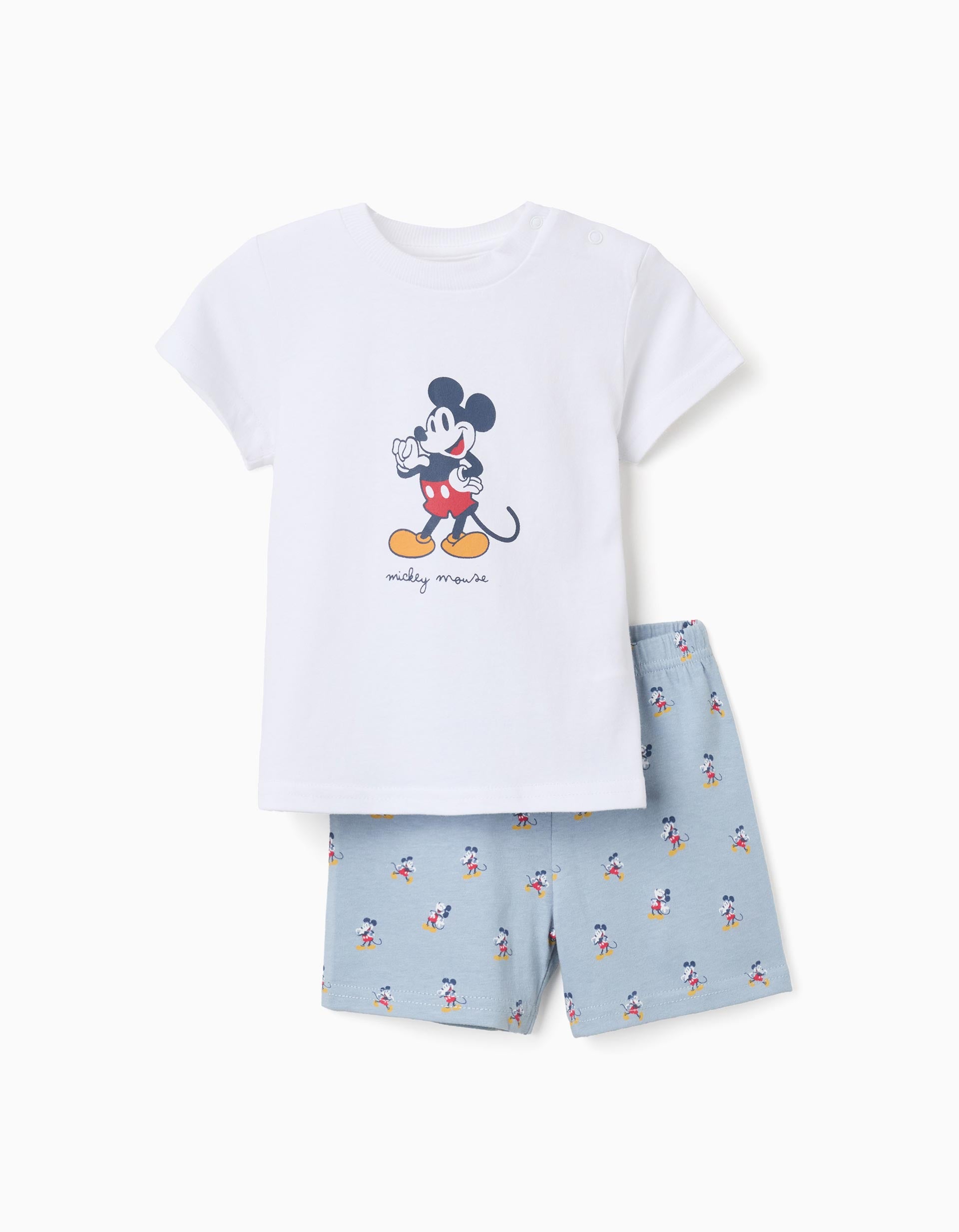 Pyjama court en coton avec Mickey pour bébé garçon, blanc/bleu