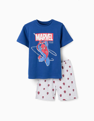 Pyjama court qui brille dans le noir Spider-Man pour garçon, bleu/gris