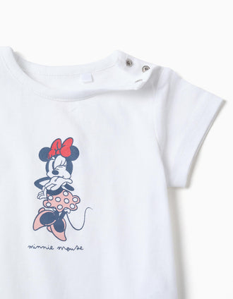 Short sleeve cotton pyjamas with Minnie for baby girls, white/pink