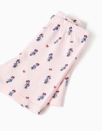 Short sleeve cotton pyjamas with Minnie for baby girls, white/pink