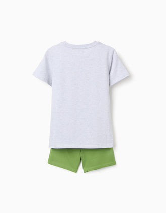 Pyjama court en coton avec imprimés Hulk pour garçon, gris/vert