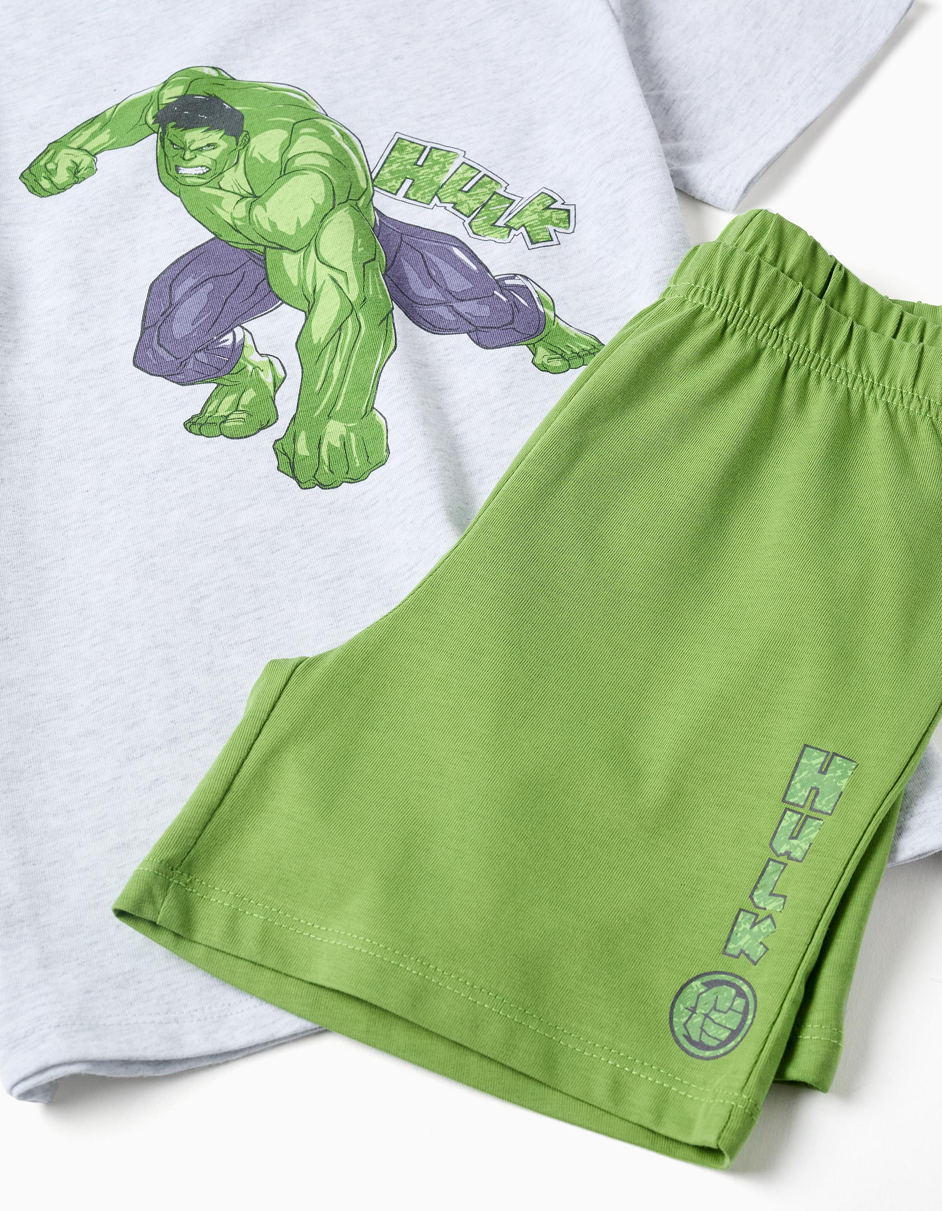 Pijama corto de algodón con estampados Hulk para niño, gris/verde