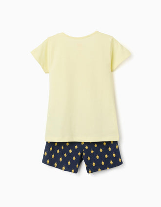 Pyjama court en coton à imprimés Titi pour fille, jaune/bleu