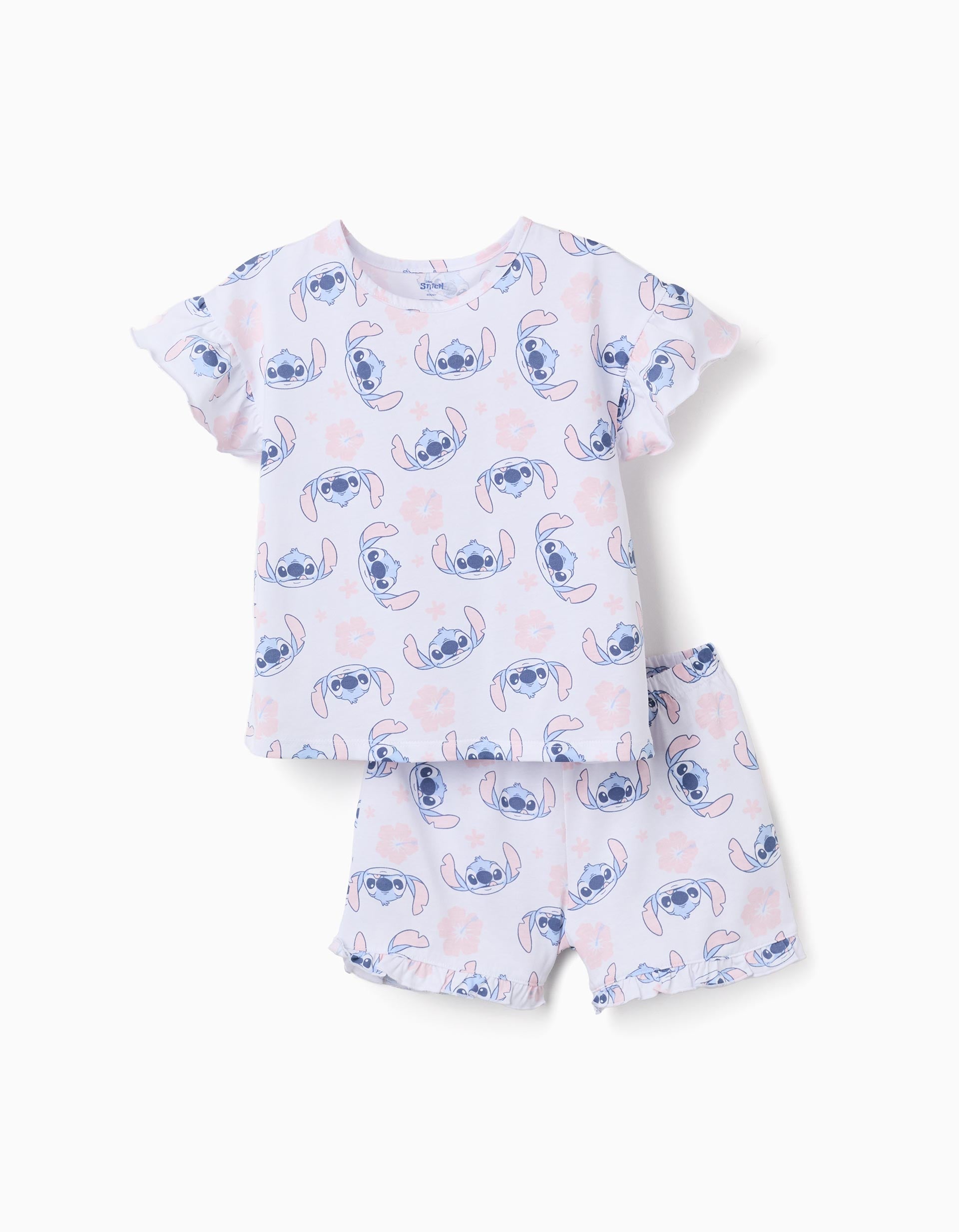 Pyjama court en coton avec motif Stitch pour fille, blanc