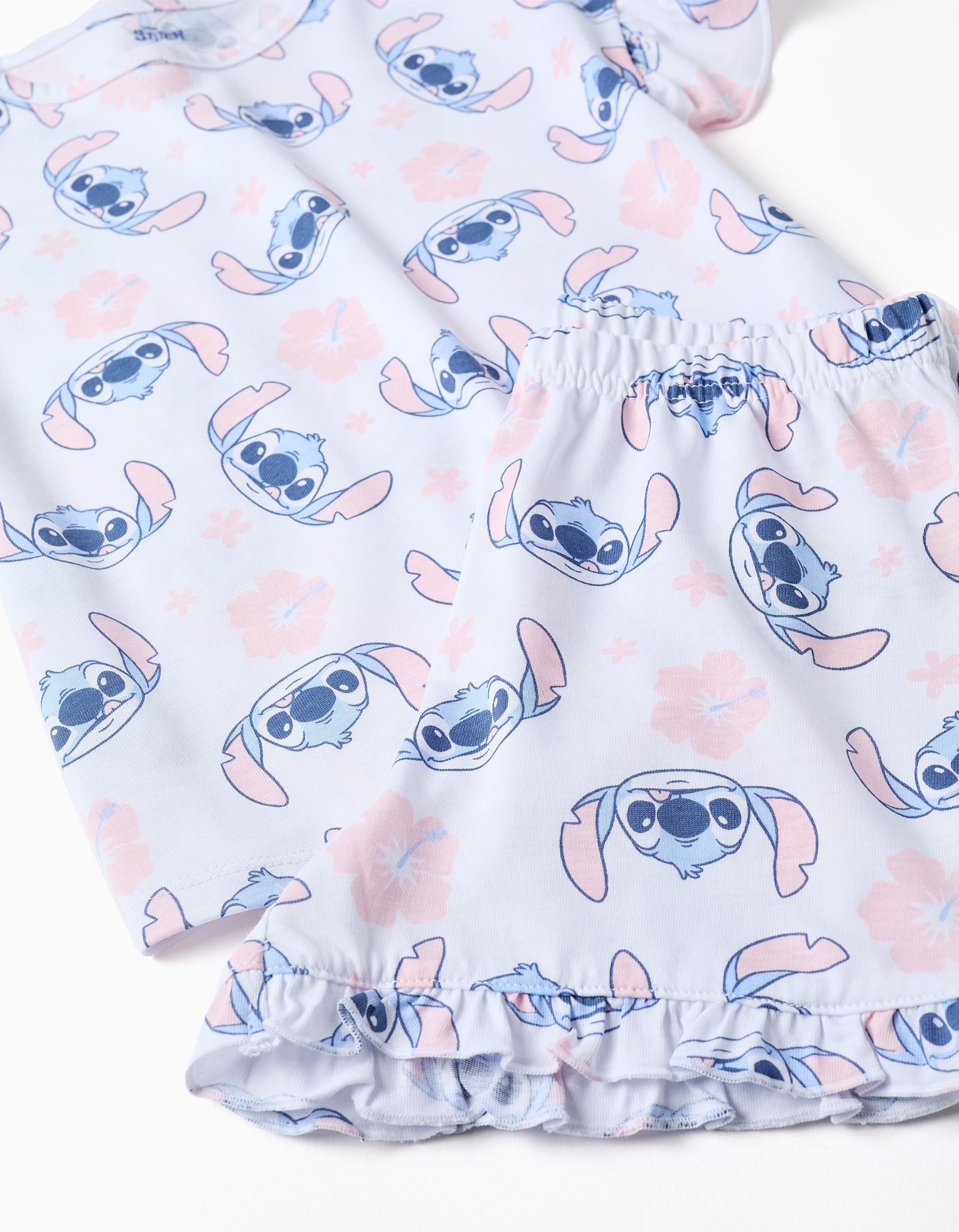 Pyjama court en coton avec motif Stitch pour fille, blanc