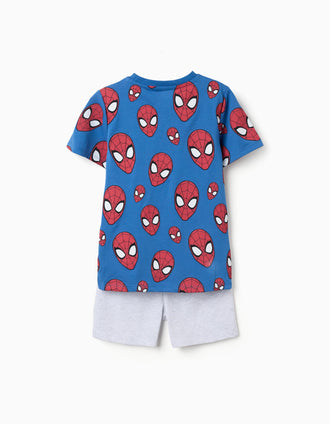 Pyjama court en coton avec motif Spider-Man pour garçon, bleu/gris